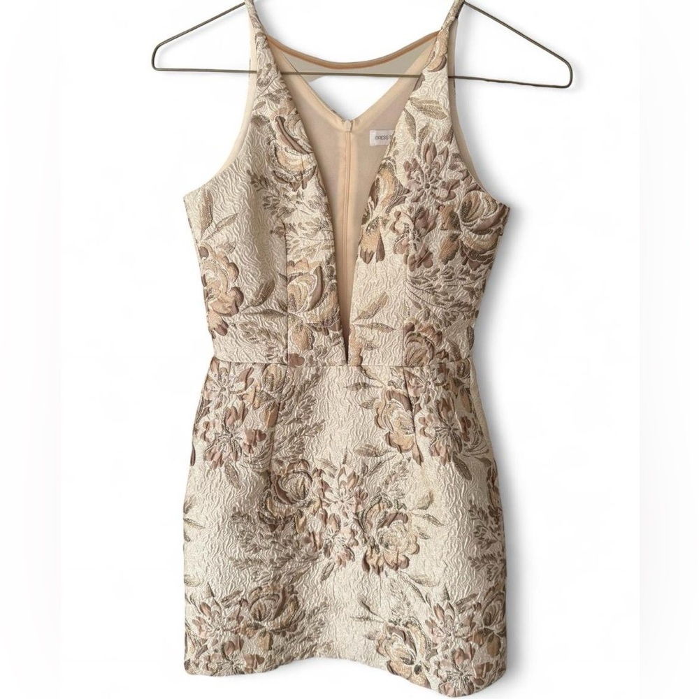 Dress the Population Floral Beige Jacquard Mini Dress NWOT